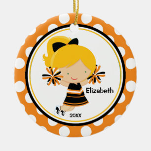 Cheerleader-Mädchen-Weihnachtsverzierungs-orange Keramikornament