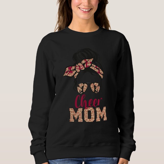 Cheerleader Mama Messy Bun Leopard Print Moth Sweatshirt (Vorderseite)