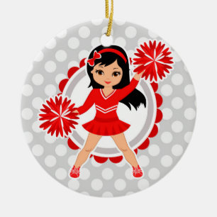 Cheerleader - niedlicher roter schwarzes keramik ornament