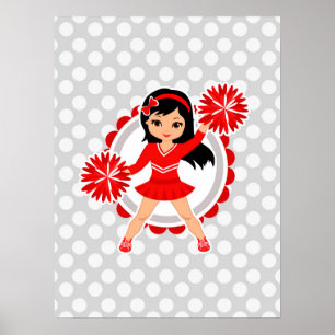 Cheerleader - Niedlicher Rotschwarzer Haarburst Poster