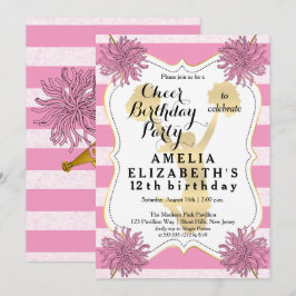 Cheerleader Pink | Gold Girl Birthday Party Einladung