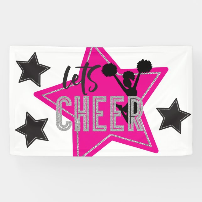 Cheerleader Pink Silver Black Cheer Geburtstag Banner (Horizontal)