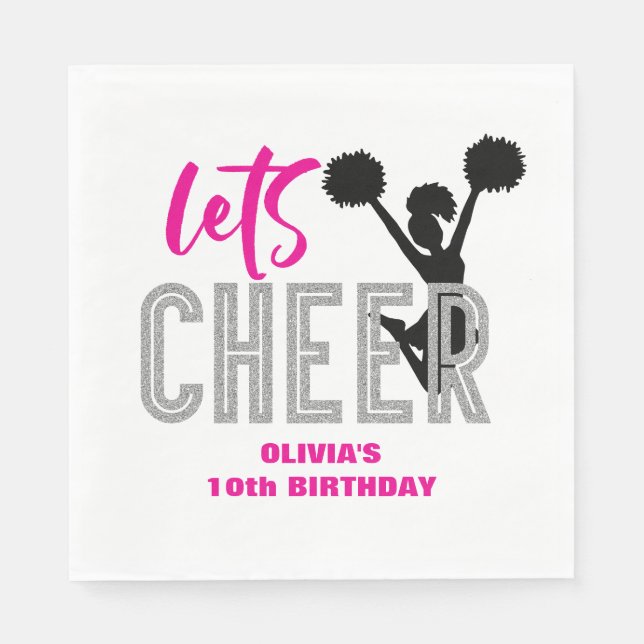 Cheerleader Pink Silver Black Cheer Geburtstag Serviette (Vorderseite)