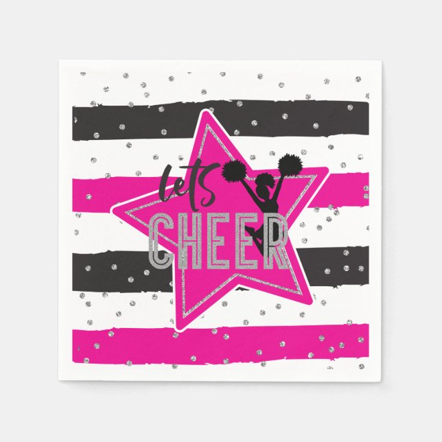 Cheerleader Pink Silver Black Cheer Geburtstag Serviette (Vorderseite)