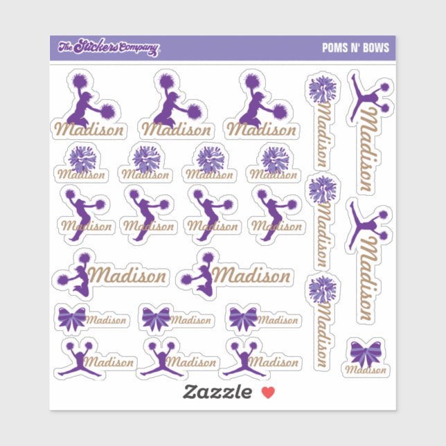 Cheerleader Pom Labels Personalisiert | Schule (Blatt)