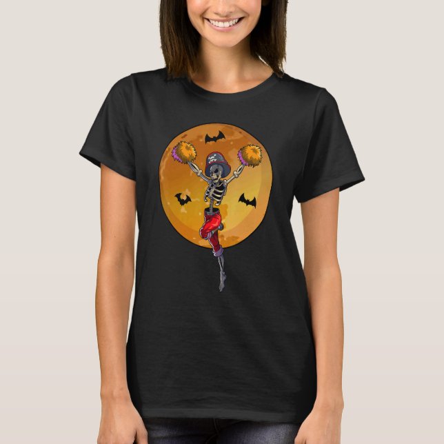 Cheerleader Skeleton Women Girls Pirate Cheer Hal T-Shirt (Vorderseite)