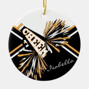 Cheerleader 📣💖 - Weiß, Schwarz und Gold Keramik Ornament