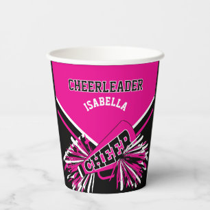 Cheerleaderin in heißem Rosa, Schwarz und Weiß Pappbecher