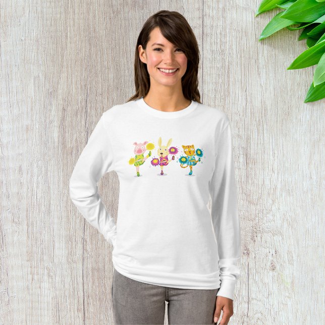 Cheerleading Animal Trio Pig Bunny and Cat T-Shirt (Von Creator hochgeladen)