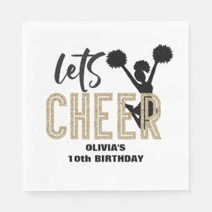 Cheerleading Gold und Schwarz Cheer Geburtstag Serviette