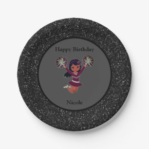 Cheerleading "Happy Birthday" Black Sparkle Pappteller