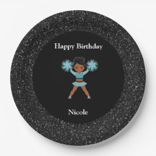 Cheerleading "Happy Birthday" Black Sparkle Pappteller