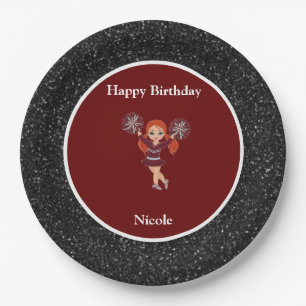 Cheerleading "Happy Birthday" Black Sparkle Pappteller