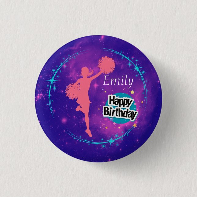 Cheerleading Happy Birthday Galaxy Personalisiert Button (Vorderseite)