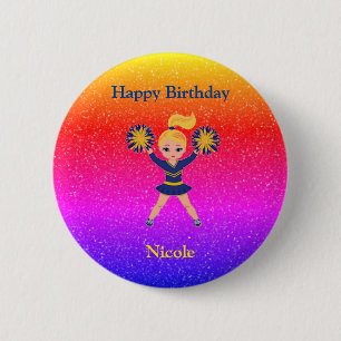 Cheerleading Happy Birthday Sparkle Button