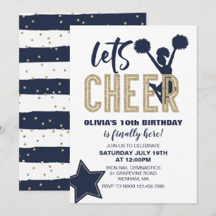 Cheerleading Navy und Gold Cheer Geburtstag Einladung