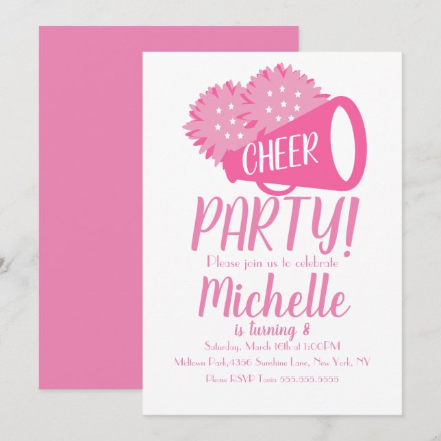 Cheerleading Party Birthday Pink Einladung (Vorne/Hinten)