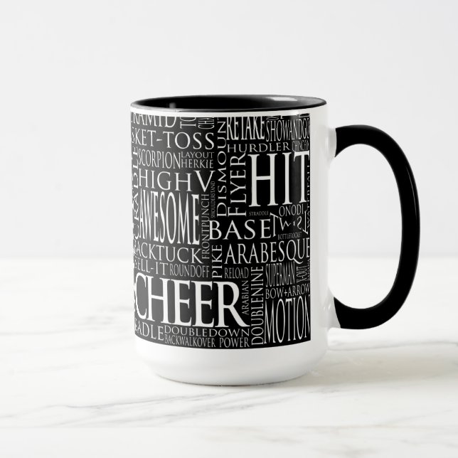 Cheerleading Wort-Wolken-Tasse in Schwarzweiss Tasse (Rechts)