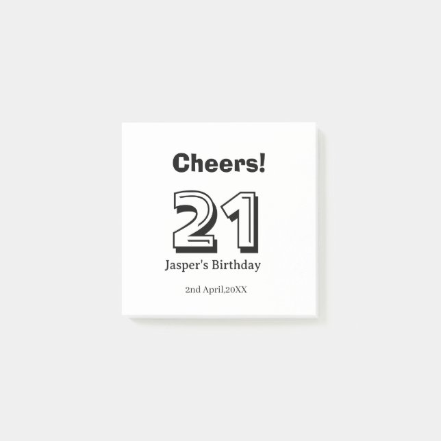 Cheers 21 birthday bold letter name boy man gifts  post-it klebezettel (Vorderseite)