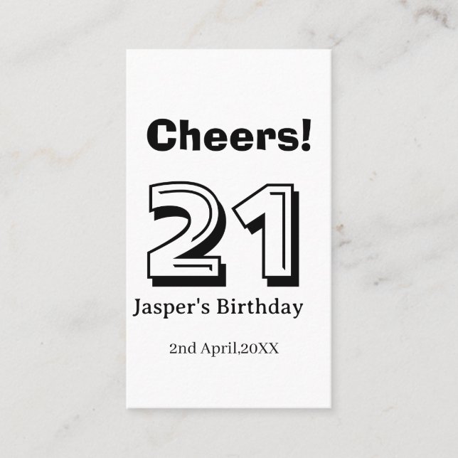 Cheers 21 birthday bold letter name boy man gifts  visitenkarte (Vorderseite)