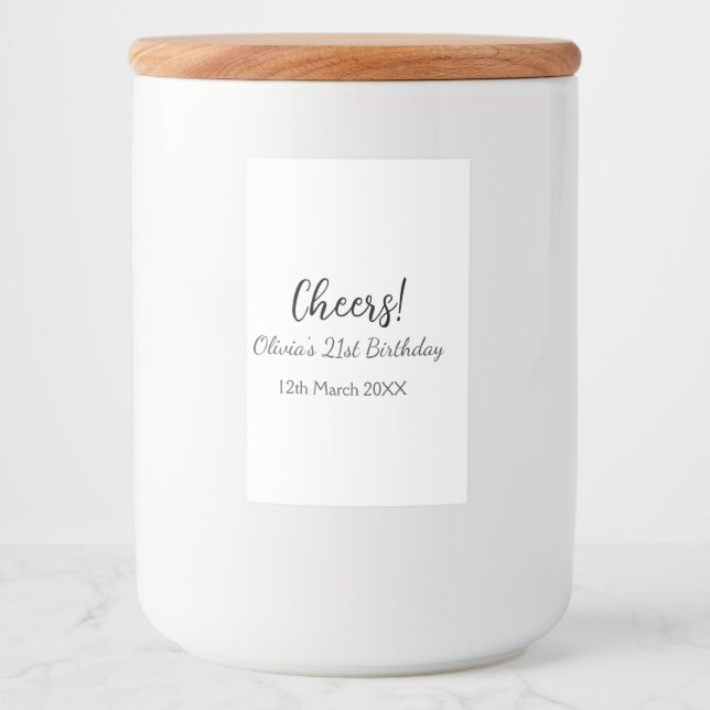 Cheers 21. Geburtstag hinzufügen Namensdatum einfa Lebensmitteletikett (Vorderseite)