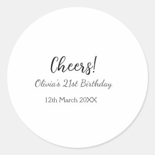 Cheers 21. Geburtstag hinzufügen Namensdatum einfa Runder Aufkleber