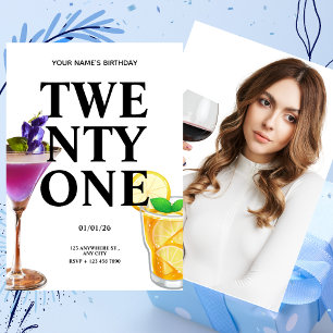 Cheers 21. Geburtstags Girl Cocktail Foto Einladung