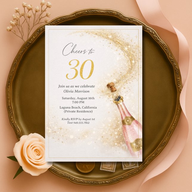 Cheers 30th Birthday Pink Gold Champagne Einladung (Von Creator hochgeladen)