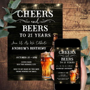 Cheers and Beers 21. Geburtstag Bar Lights Invitat Einladung