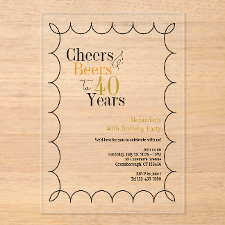 Cheers and Beers 40th Birthday Party Wavy Border Acryleinladungen