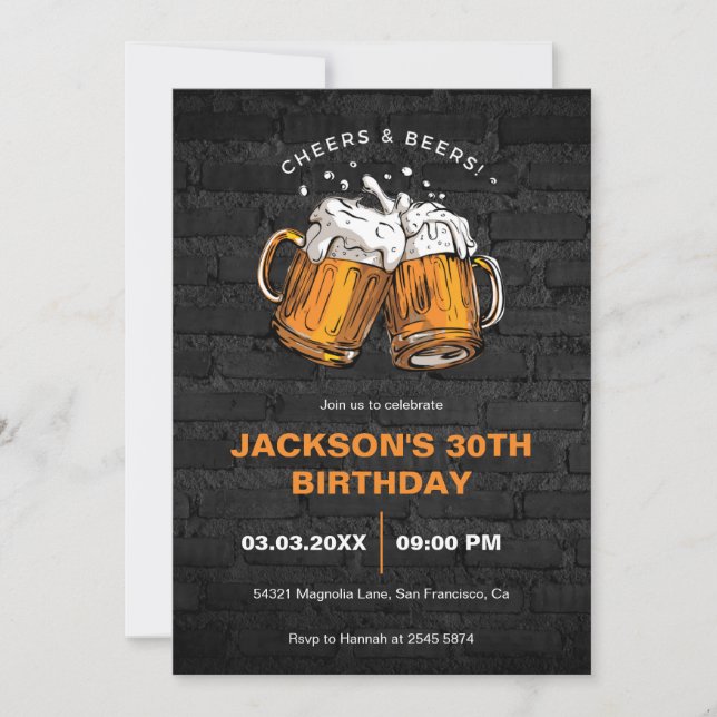 Cheers and Beers Birthday Invitation Einladung (Vorderseite)