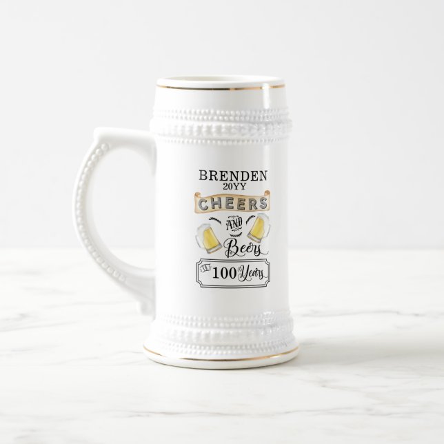 Cheers and Beers to 100 Years Birthday Beer Stein Bierglas (Links)