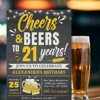 Cheers and Beers to 21 Years, Beer-Themed  Einladung