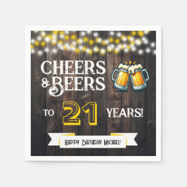 Cheers and Beers to 21 Years Rustic Birthday Serviette