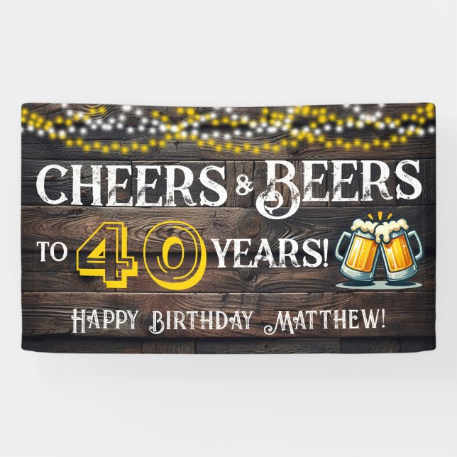 Cheers and Beers to 40 Years Birthday Party Banner (Horizontal)