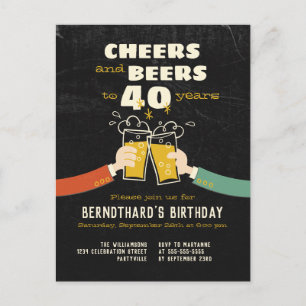 Cheers and Beers To 40 Years Retro Einladung Postkarte