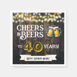 Cheers and Beers to 40 Years Rustic Birthday Party Serviette