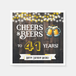 Cheers and Beers to 41 Years Rustic Birthday Party Serviette