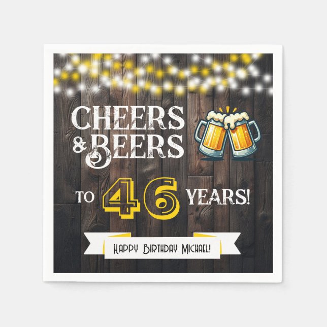 Cheers and Beers to 46 Years Rustic Birthday Party Serviette (Vorderseite)