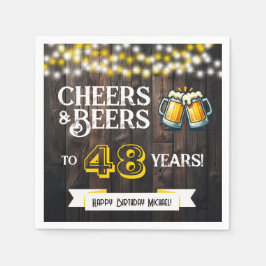 Cheers and Beers to 48 Years Rustic Birthday Party Serviette