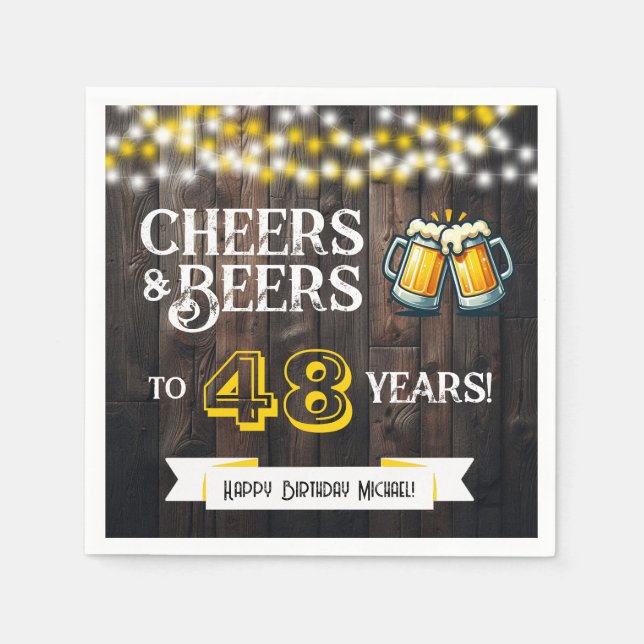 Cheers and Beers to 48 Years Rustic Birthday Party Serviette (Vorderseite)