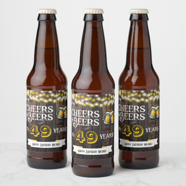 Cheers and Beers to 49 Years Rustic Birthday Bierflaschenetikett (Flaschen)