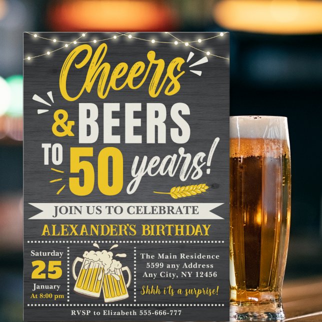 Cheers and Beers to 50 Years, Beer-Themed  Einladung (Von Creator hochgeladen)