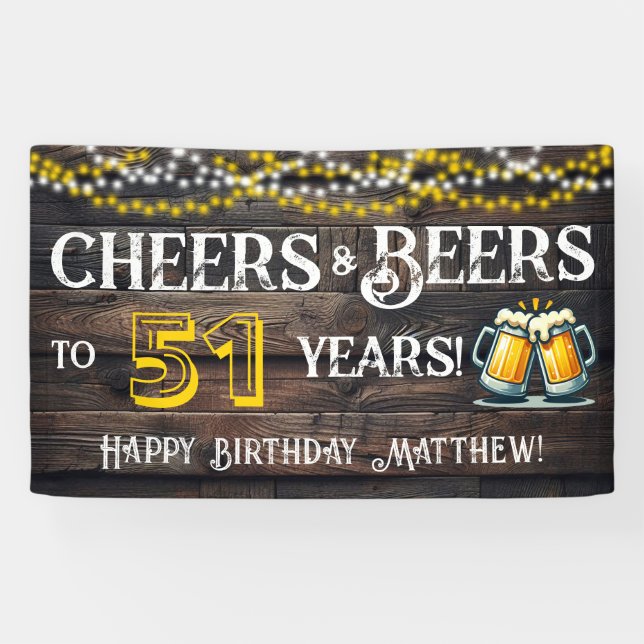 Cheers and Beers to 51 Years Birthday Party Banner (Horizontal)