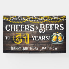 Cheers and Beers to 61 Years Birthday Party Banner