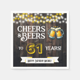 Cheers and Beers to 61 Years Rustic Birthday Party Serviette