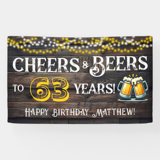 Cheers and Beers to 63 Years Birthday Party Banner (Horizontal)