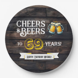 Cheers and Beers to 69 Years Rustic Birthday Pappteller