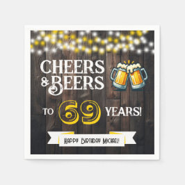 Cheers and Beers to 69 Years Rustic Birthday Party Serviette