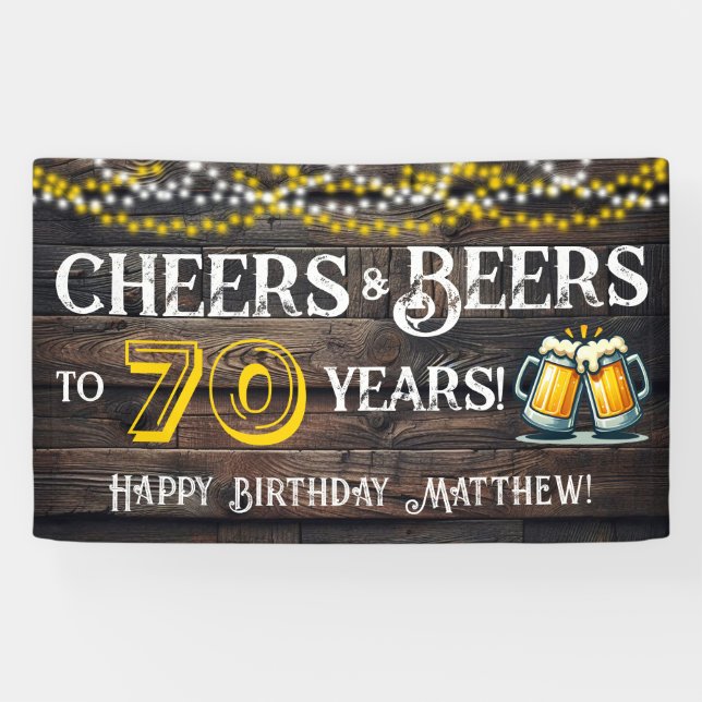Cheers and Beers to 70 Years Birthday Party Banner (Horizontal)